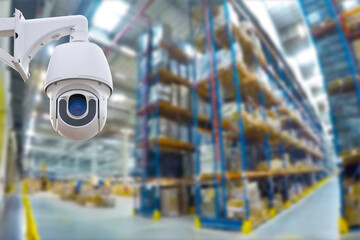 closed circuit camera Multi-angle CCTV system against the background of a modern warehouse complex. The concept of protection of goods.
