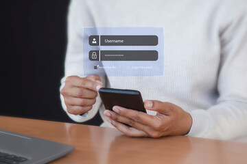 User authentication system with username and password cyber security concept Security technology protects personal information. cyber security concept
