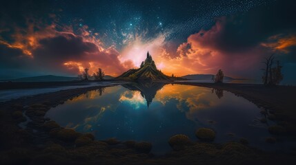 lake mountain landscape, colorful abstract, generative AI