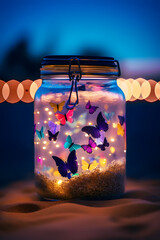 butterflies in the glass with light, generative AI