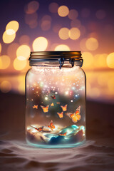 butterflies in the glass with light, generative AI