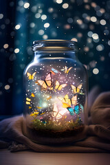 butterflies in the glass with light, generative AI