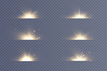 Golden light vectors.Bright gold star.Light flash.Gold glitter.
