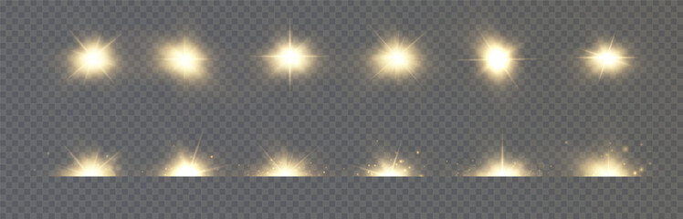 Golden light vectors.Bright gold star.Light flash.Gold glitter.