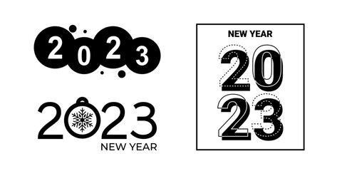 2023 new year logo text design set. 2023 number design template. Calendar simple icon. Modern abstract banner. Vector graphic illustartion