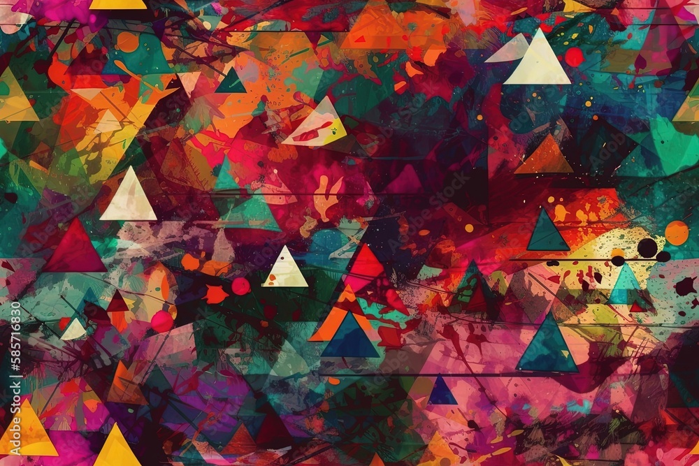 Poster vibrant abstract background featuring geometric shapes and dots. generative ai
