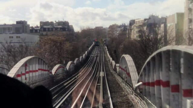 Subway train entering station. Paris, France, railway train, High quality 4k footage