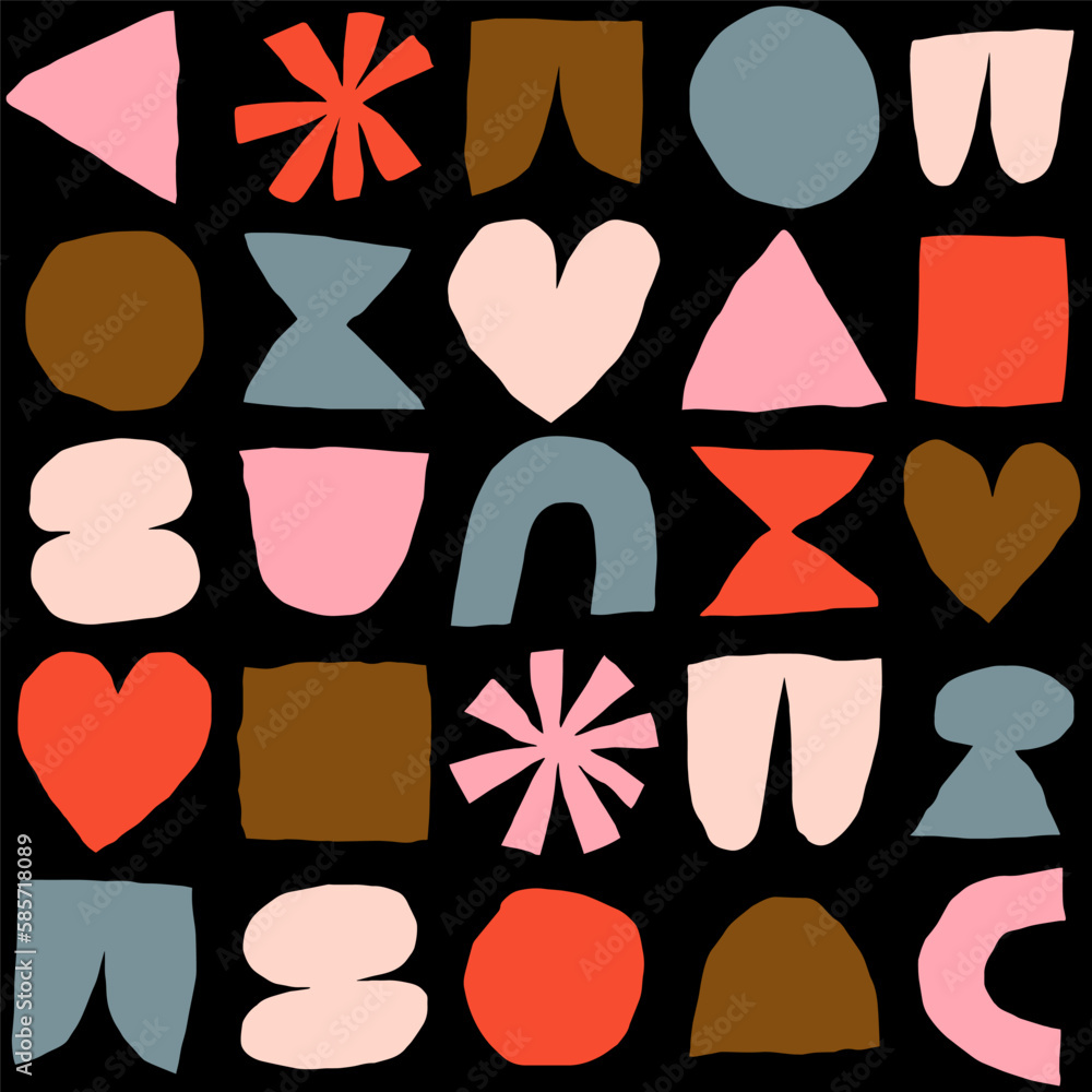 Wall mural vector pattern with different abstract shapes. artistic texture with paper cut elements. modern back