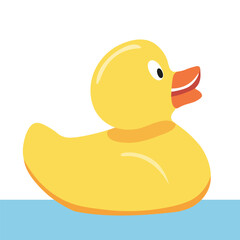 yellow rubber duck with red nose in flat style.duck toy on the water in vector.