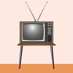 old tv with antenna on table in semi-realistic style.turned off retro tv on table in vector.