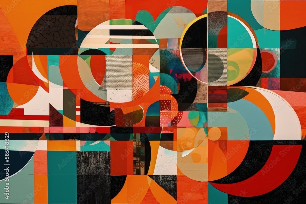 Poster colorful and abstract painting with various shapes. generative ai