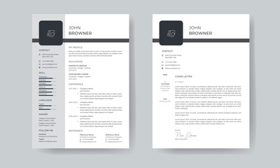 professional jobs Resume and Cover Letter, Creative CV or Minimalist resume template for job applications