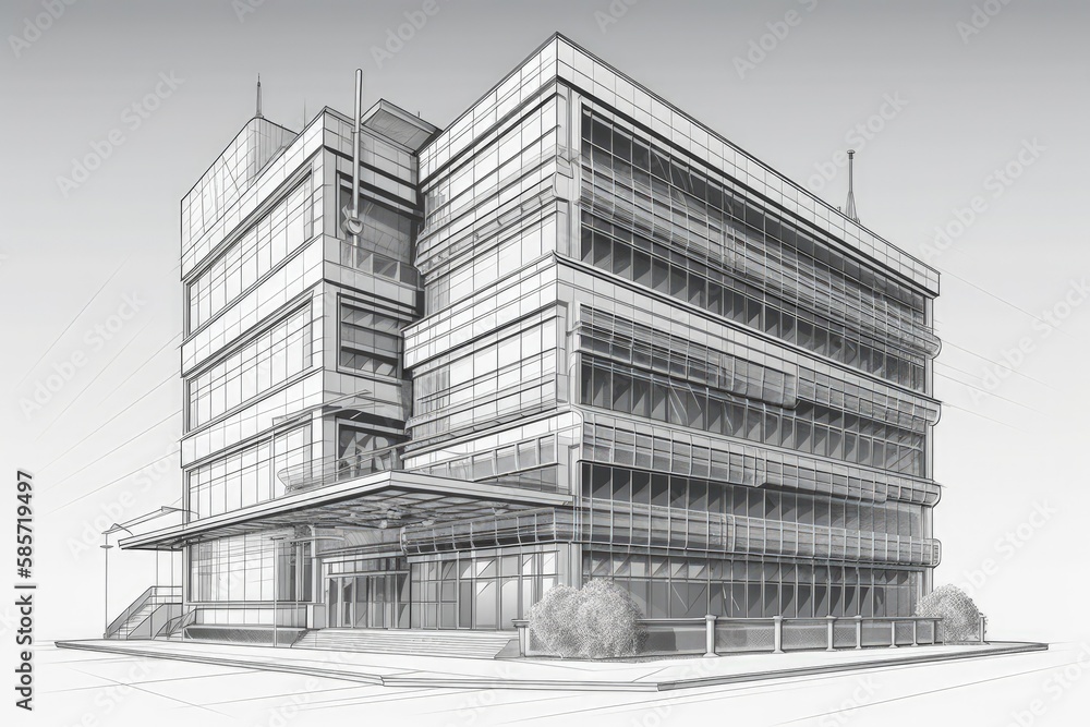 Aufkleber modern skyscraper with numerous glass windows and a unique design. generative ai