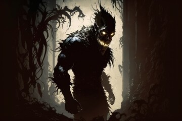 Dark monster is in the shadows. Beautiful illustration picture. Generative AI