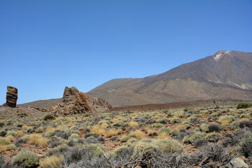 Roque Cinchado rocks in the national park overlooking Mount Teide