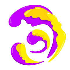 Abstract elements, yellow and purple splashes. Whirlpool of colorful splashes, decorative graphic elements
