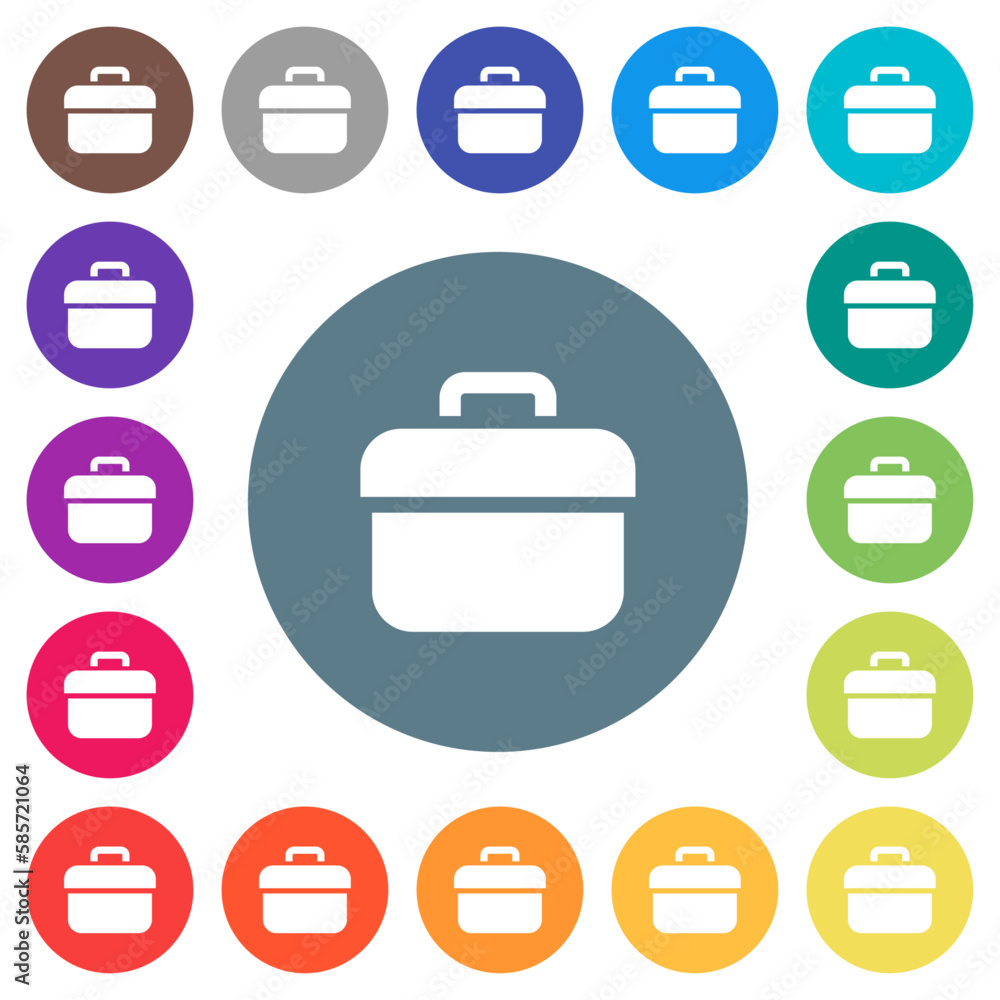 Poster toolbox solid flat white icons on round color backgrounds