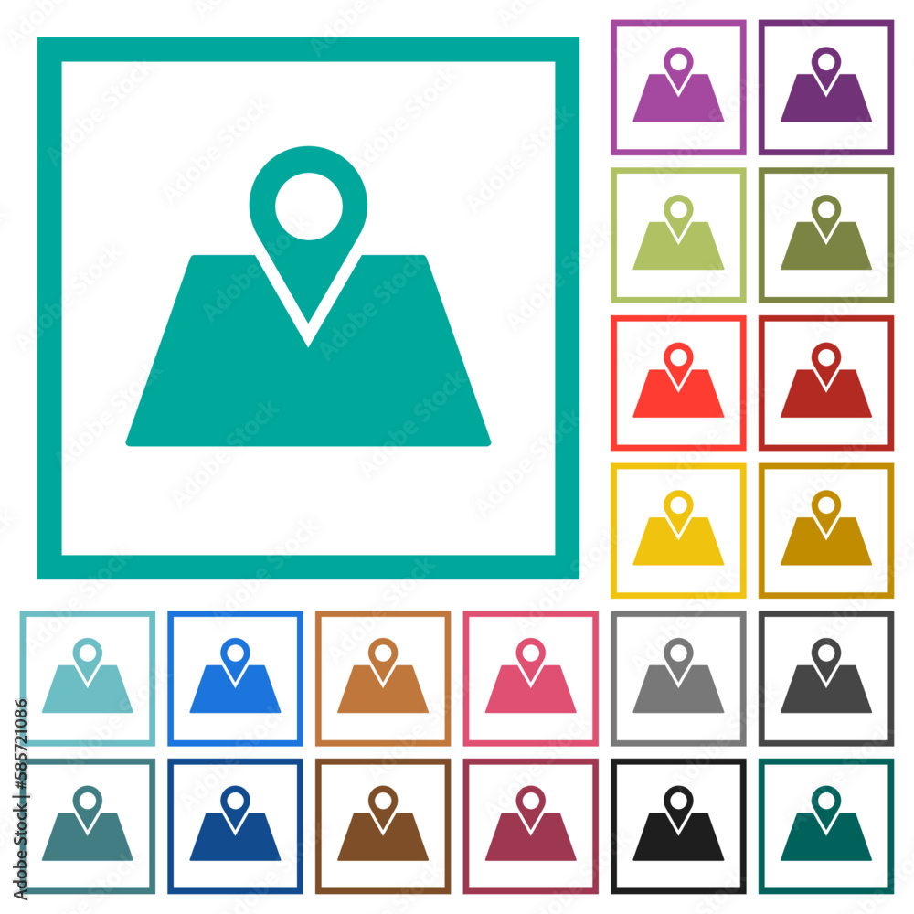 Poster gps route planning flat color icons with quadrant frames