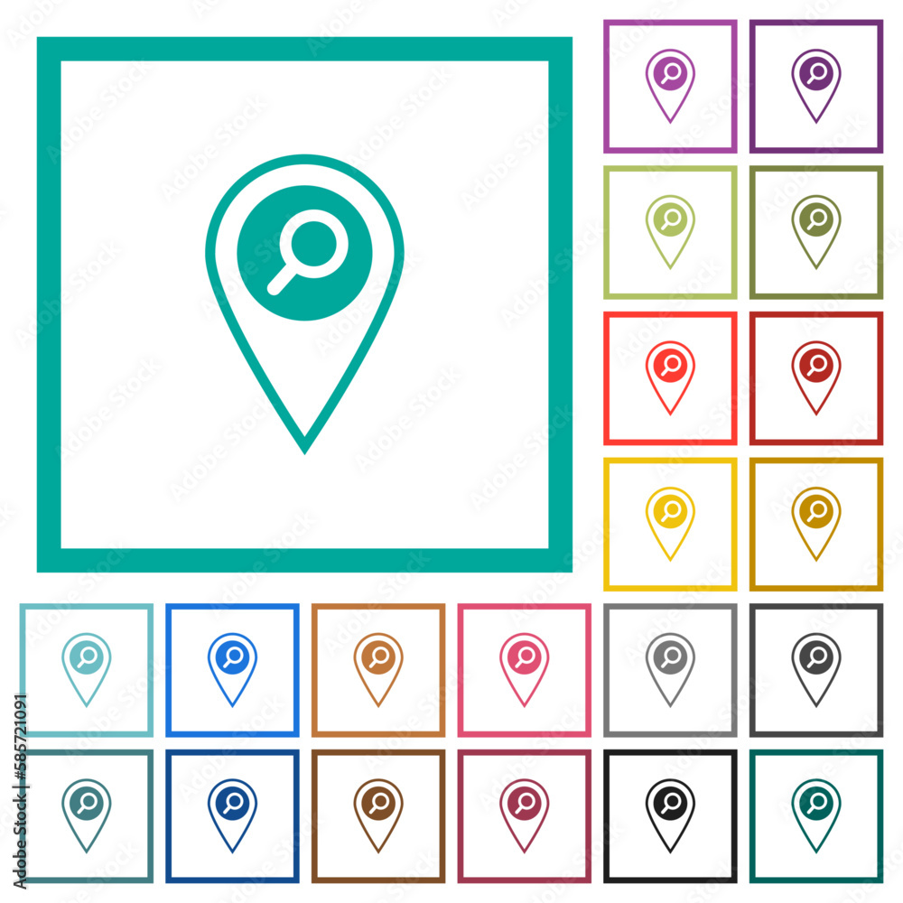 Poster find gps location flat color icons with quadrant frames