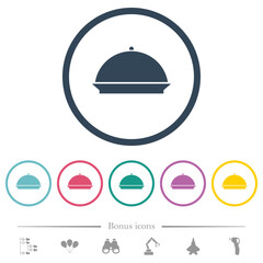 Food tray flat color icons in round outlines