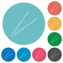 Barbecue tongs outline flat round icons