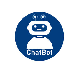 Smiling robot in headphone. Chatbot logo design concept. Virtual smart assistant bot and customer service support concept. Vector illustration