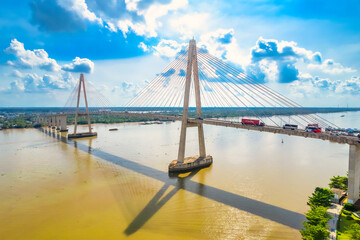 Rach Mieu bridge, Tien Giang, Vietnam, aerial view. Rach Mieu bridge connects Tien Giang and Ben...