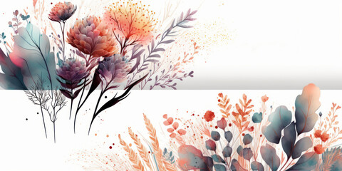 Bunch of colorful fowers in the watercolor style. Beautiful illustration picture. Generative AI