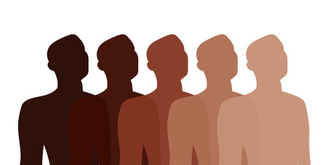 Afro American men silhouettes profile in row