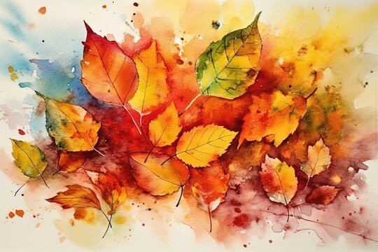 colorful bunch of leaves painted in watercolor. Generative AI