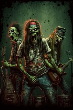 Hip hop zombie band. Beautiful illustration picture. Generative AI