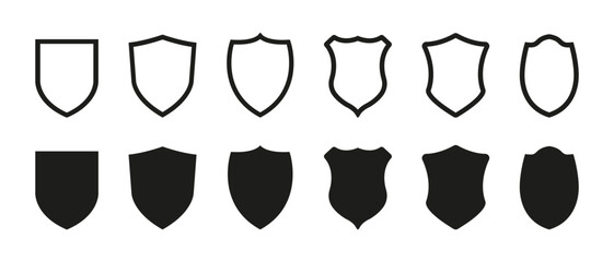 Shield icons vector set. Different shields collection. Security sumbol.  Design elements for concept of safety and protection. Vector illustration.
