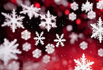 Obraz na płótnie Canvas Christmas background of big and small snowflakes, red on white. Generative AI
