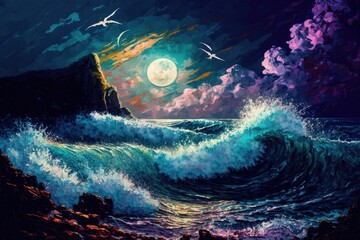 Beautiful ocean landscape. Beautiful illustration picture. Generative AI