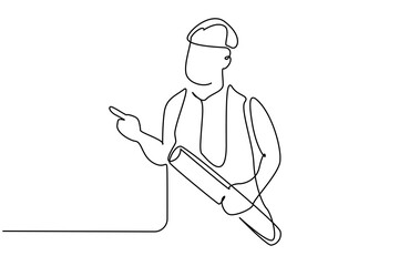 civil engineer holding blueprint papers showing safety cap