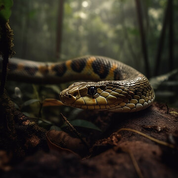 forest cobra in the rainforest. Generative Ai