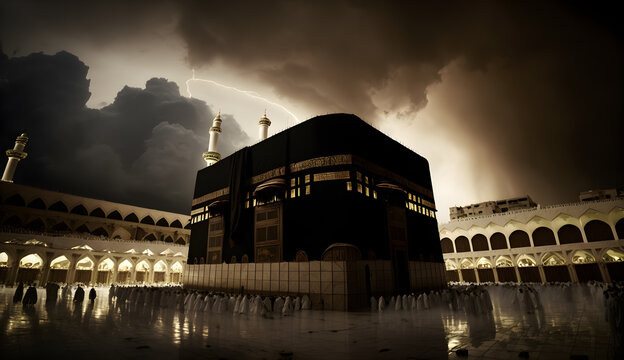 Beautiful Kaba Sharif,   a storm, makka,   madina,  muslim, ramdan,   generative AI