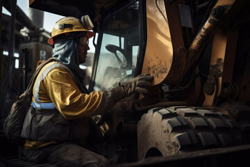 Obraz na płótnie Canvas Construction worker operating heavy machinery - Generative AI