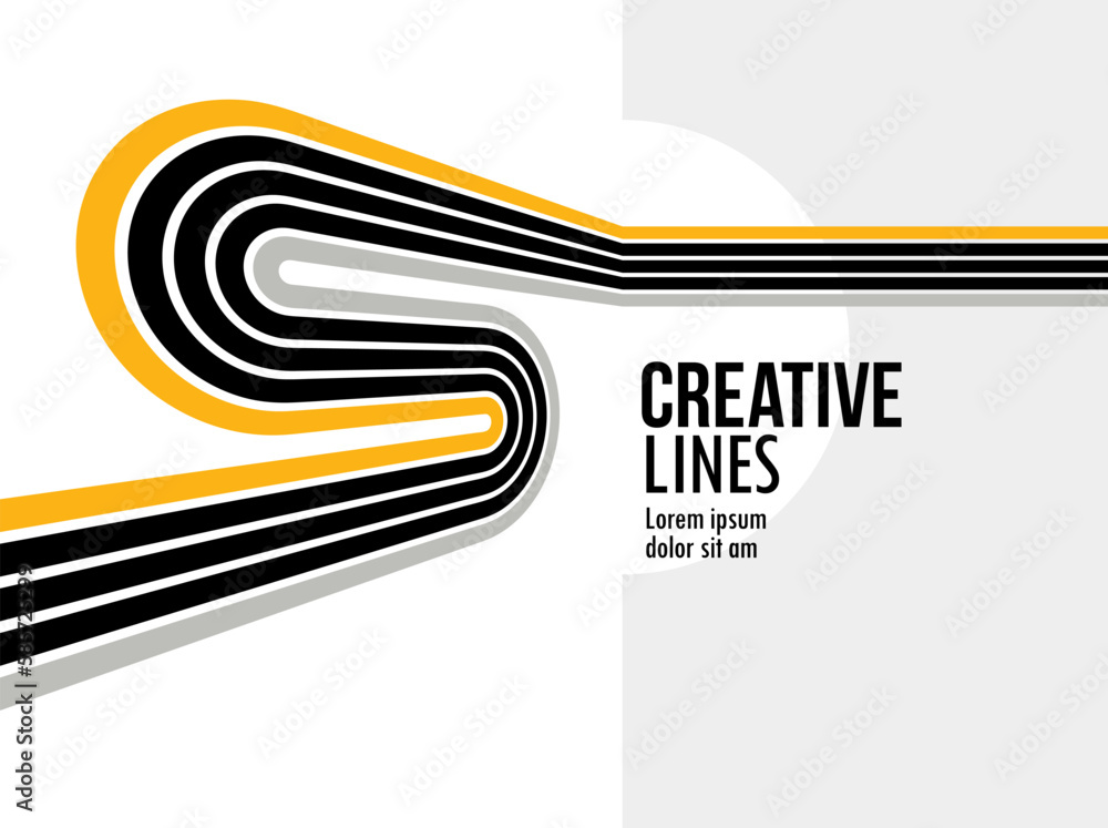 Poster future lines in 3d perspective vector abstract background, black and yellow linear composition, opti