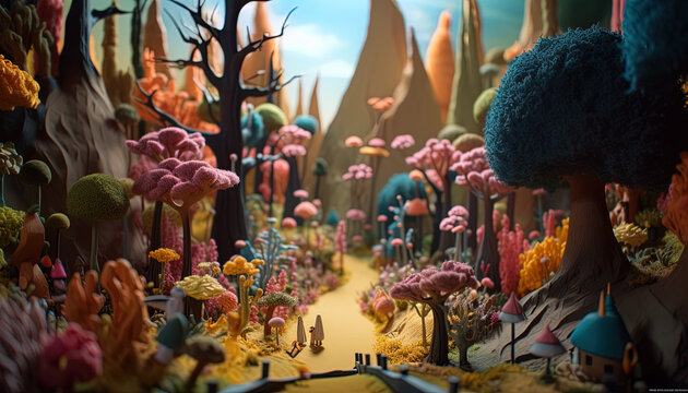 Fantasy Forest 3D. Whimsical trees in a vibrant color palette