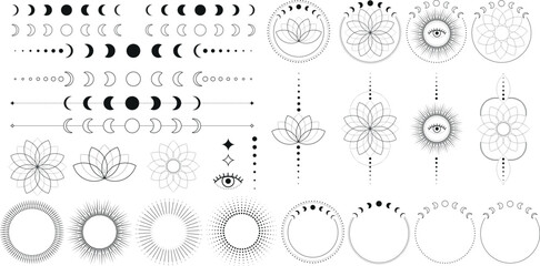 Moon and lotus booho mystical symbols