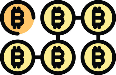 Blockchain crypto icon. Outline Blockchain crypto vector icon for web design isolated on white background color flat