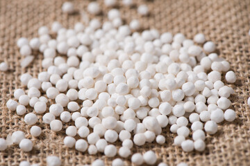 white sago pearls or sago balls on table.