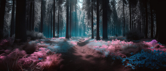Mystical Grove: A 3D forest design with dreamlike trees and flowers