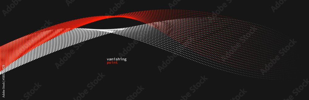 Aufkleber abstract background vector illustration, red and black dots in motion by curve lines, particles flow