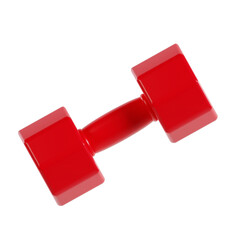 red dumbbell 3d icon, gym equipment on isolated white background