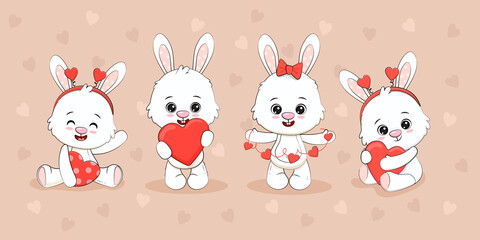 Cute cartoon bunny cub with a heart for your disign. Valentine's day, mothers Day,weddings card.