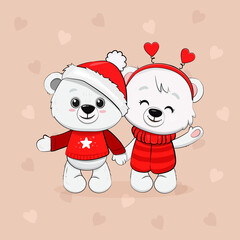 Cute cartoon couple of bteddy bears for your disign. Valentine's day, weddings card.