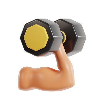 lifting dumbbell 3d icon, gym equipment on isolated white background