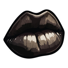 Lips With Black Lipstick Flat Icon Isolated On White Background